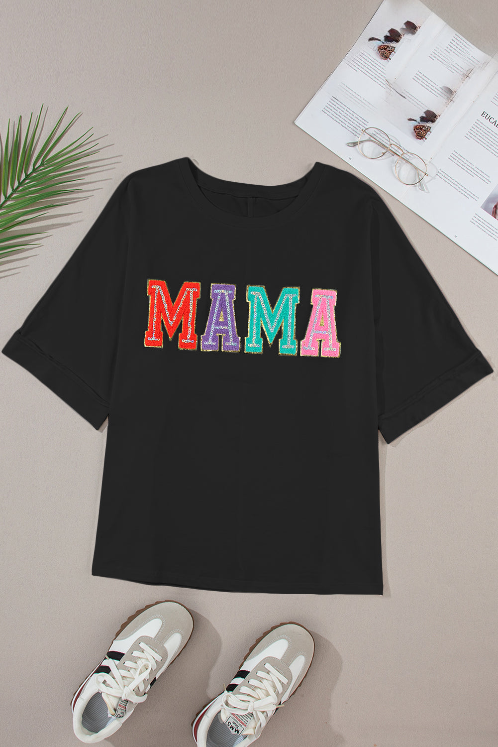 MAMA Chenille Patched Crew Neck T Shirt