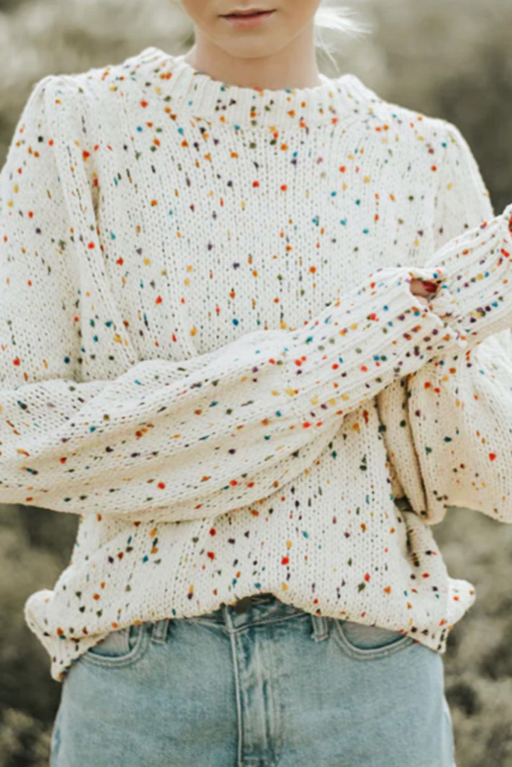 Colorful Dots Cable Knit Crew Neck Sweater