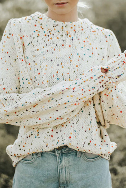 Colorful Dots Cable Knit Crew Neck Sweater