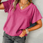 Sapphire Crinkled V Neck Wide Sleeve T-shirt