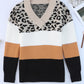 Leopard Color Block Long Sleeve Sweater