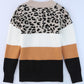 Leopard Color Block Long Sleeve Sweater