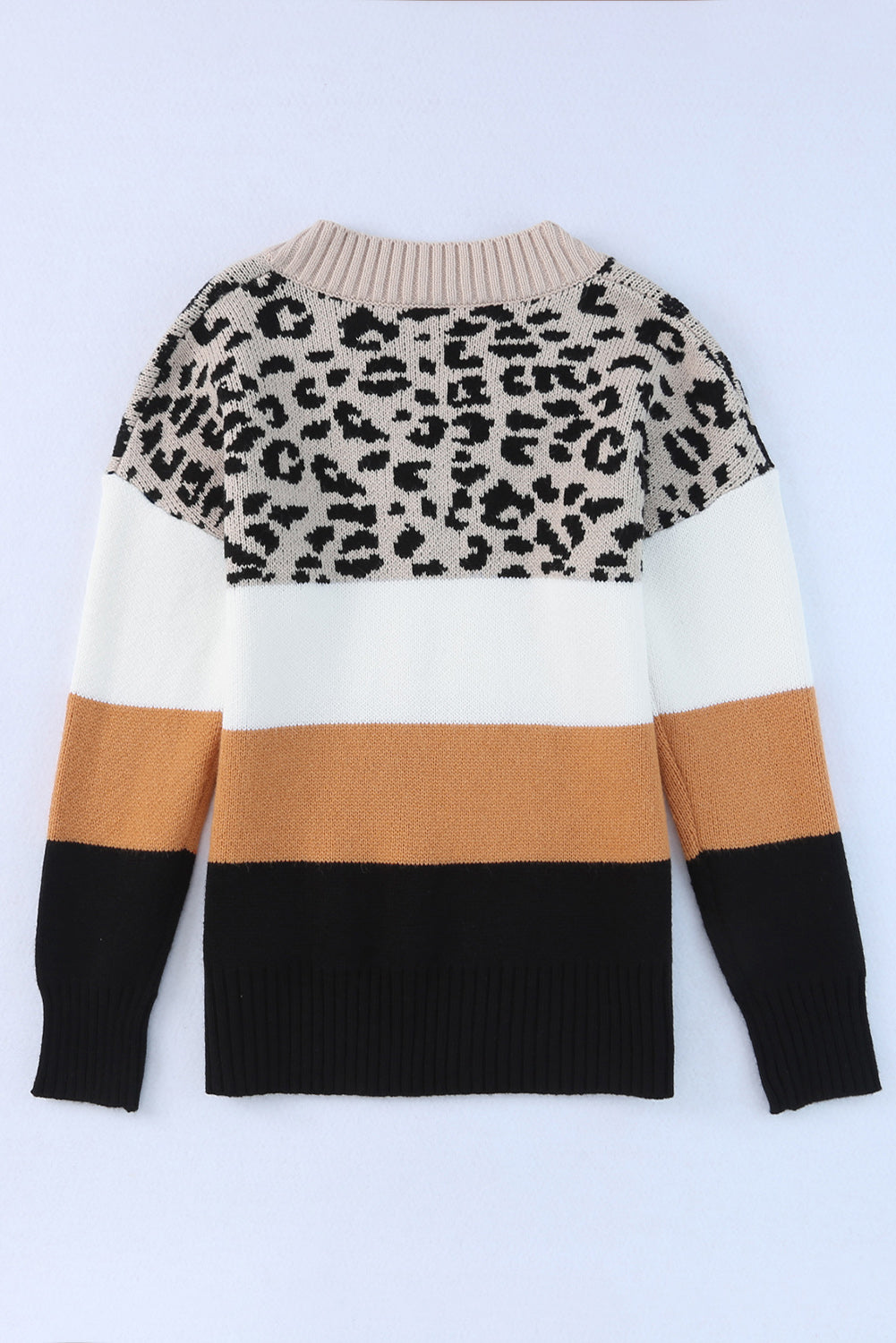 Leopard Color Block Long Sleeve Sweater