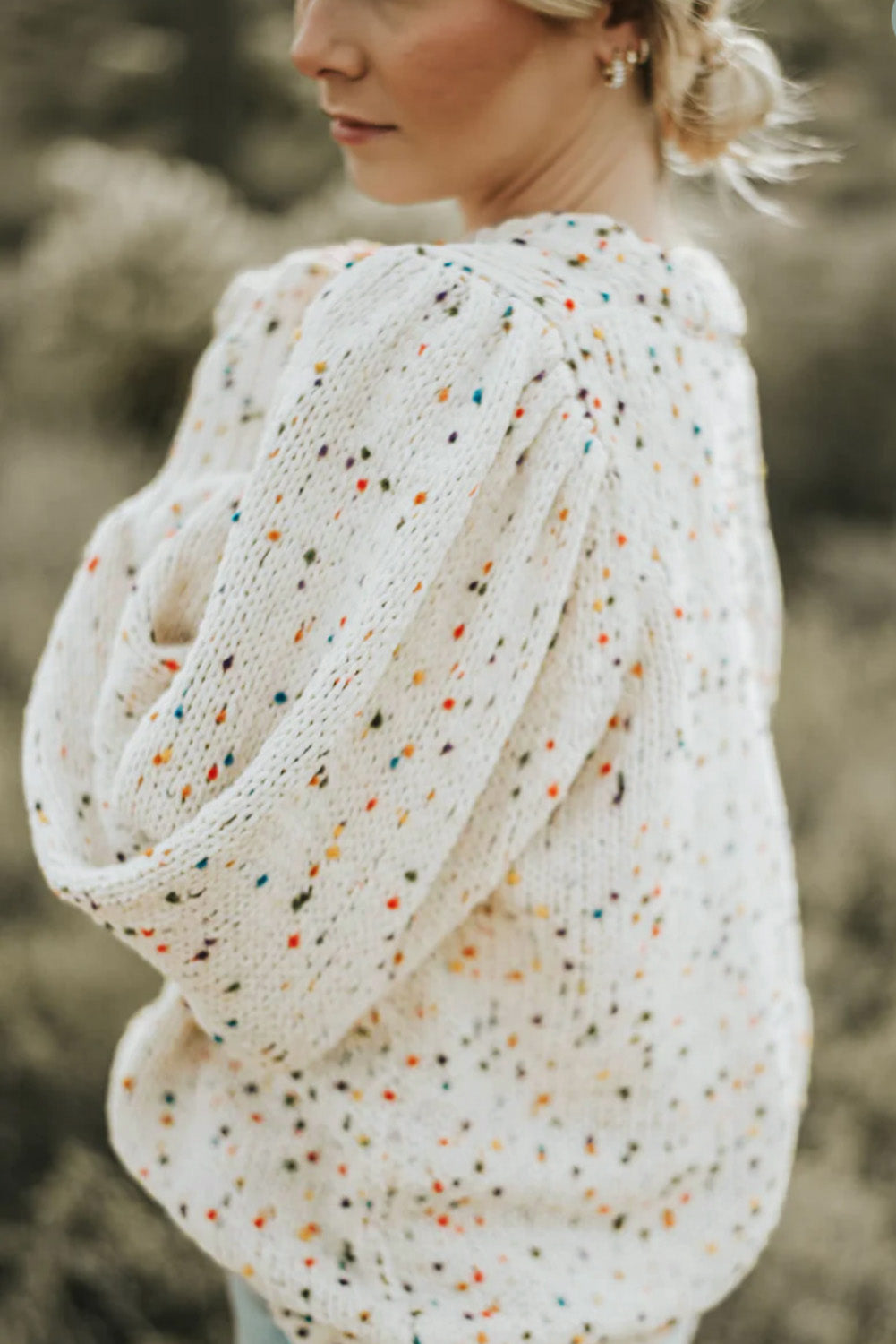 Colorful Dots Cable Knit Crew Neck Sweater