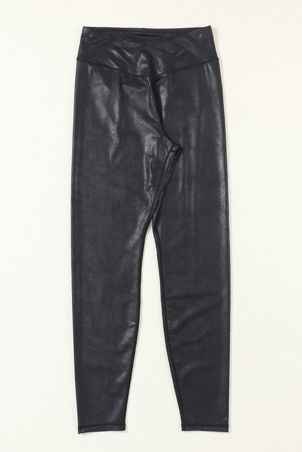 Crossed Dip Waist Sleek Leather Leggings