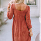 Suede Square Neck Puff Sleeve Dress