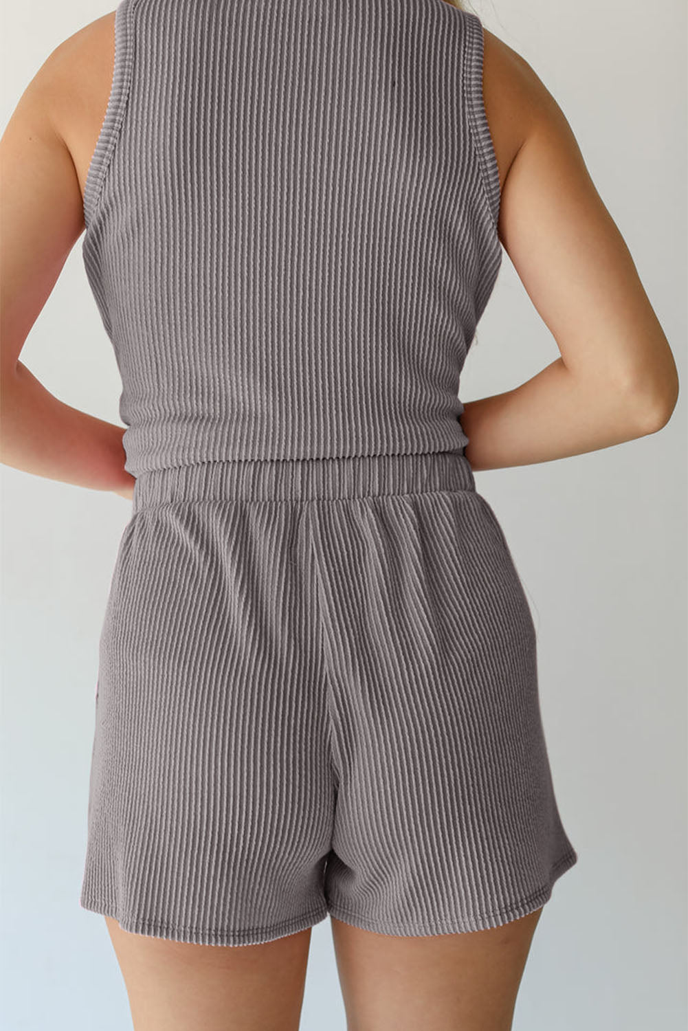 Corded Sleeveless Top & Pocketed Shorts Set