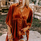 3/4 Sleeve Tunic Babydoll Velvet Shirt