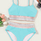 Striped Patchwork Spaghetti Strap High Waist Bikini