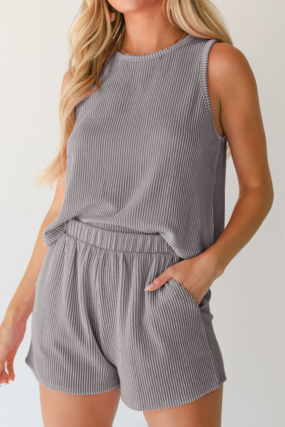 Corded Sleeveless Top & Pocketed Shorts Set