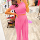 Slim Fit Crop Top and Pleated Wide Leg Pants Set