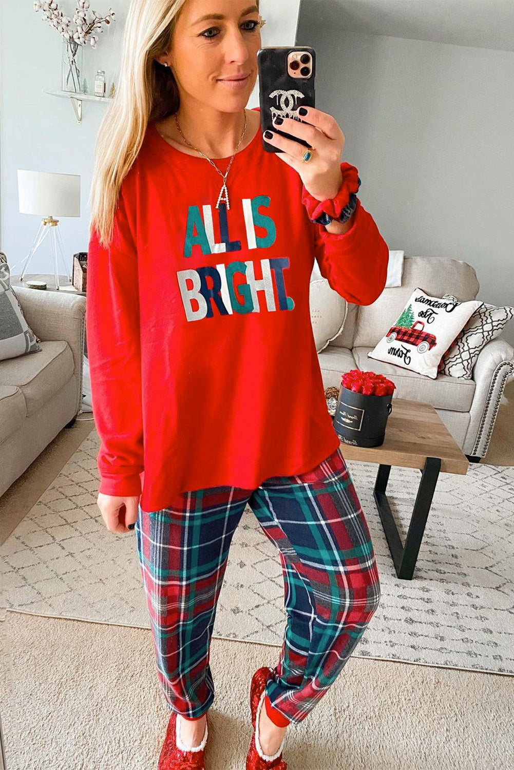 ALL IS BRIGHT-Christmas Plaid Pajamas Set