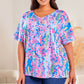 Plus Size Plant Print V Neck T-shirt