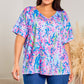 Plus Size Plant Print V Neck T-shirt