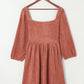 Suede Square Neck Puff Sleeve Dress