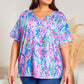 Plus Size Plant Print V Neck T-shirt