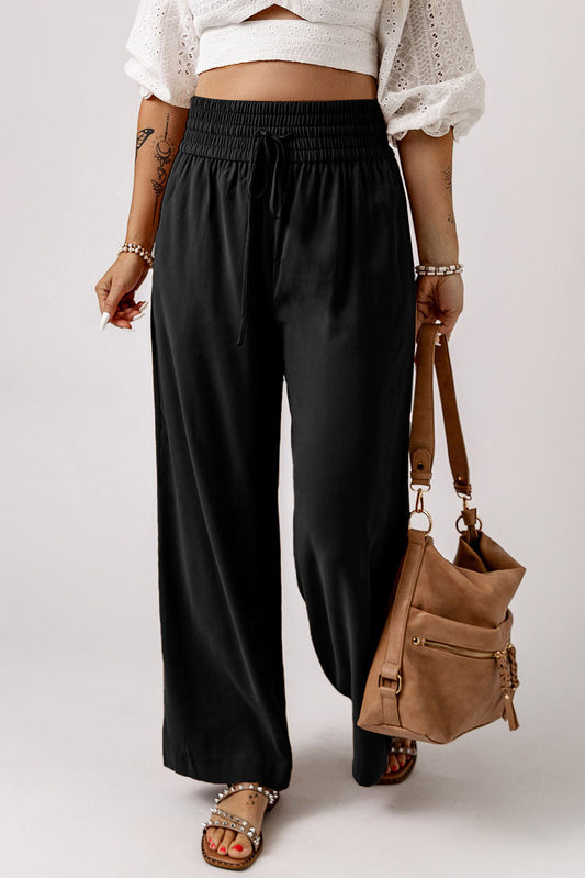 Drawstring Elastic Waist Wide Leg Pants