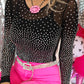 Rhinestone Embellished Mesh Bodysuit