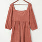 Suede Square Neck Puff Sleeve Dress