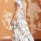 Abstract Print V Neck Ruffle Maxi Dress