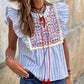 Embroidered Tassel Flutter Blouse