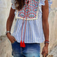 Embroidered Tassel Flutter Blouse