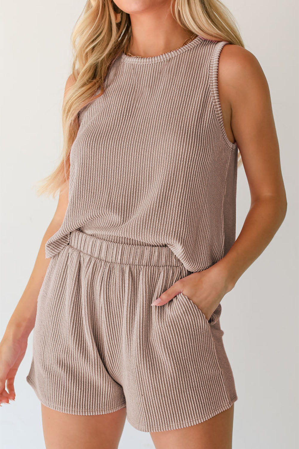 Corded Sleeveless Top & Pocketed Shorts Set