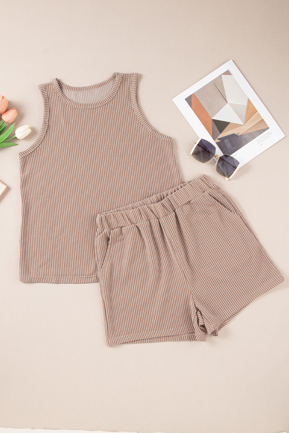 Corded Sleeveless Top & Pocketed Shorts Set