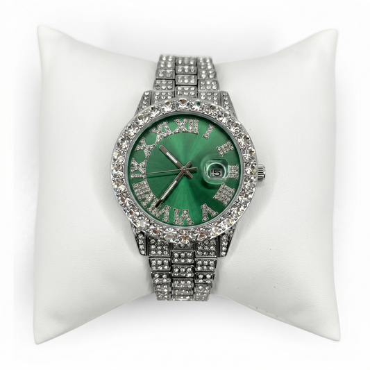 Rhinestone Green Silver Band Watch