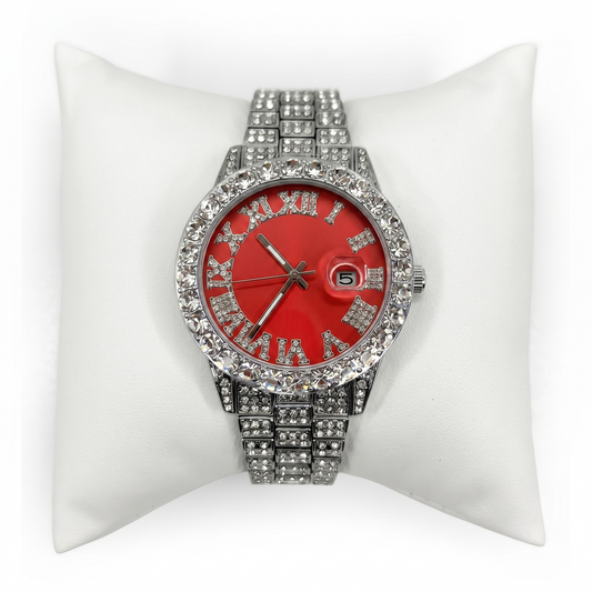 Rhinestone Red Silver Band Watch