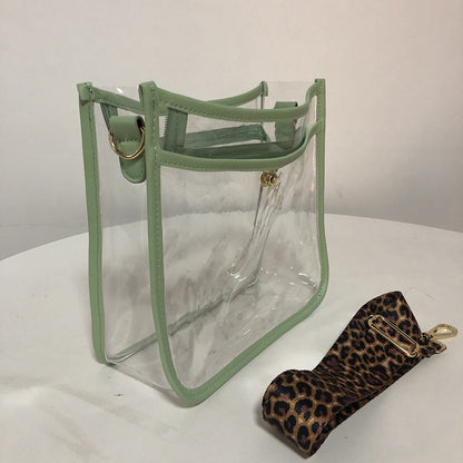 Transparent PVC Leopard Print Shoulder Strap Crossbody Bag - KOC