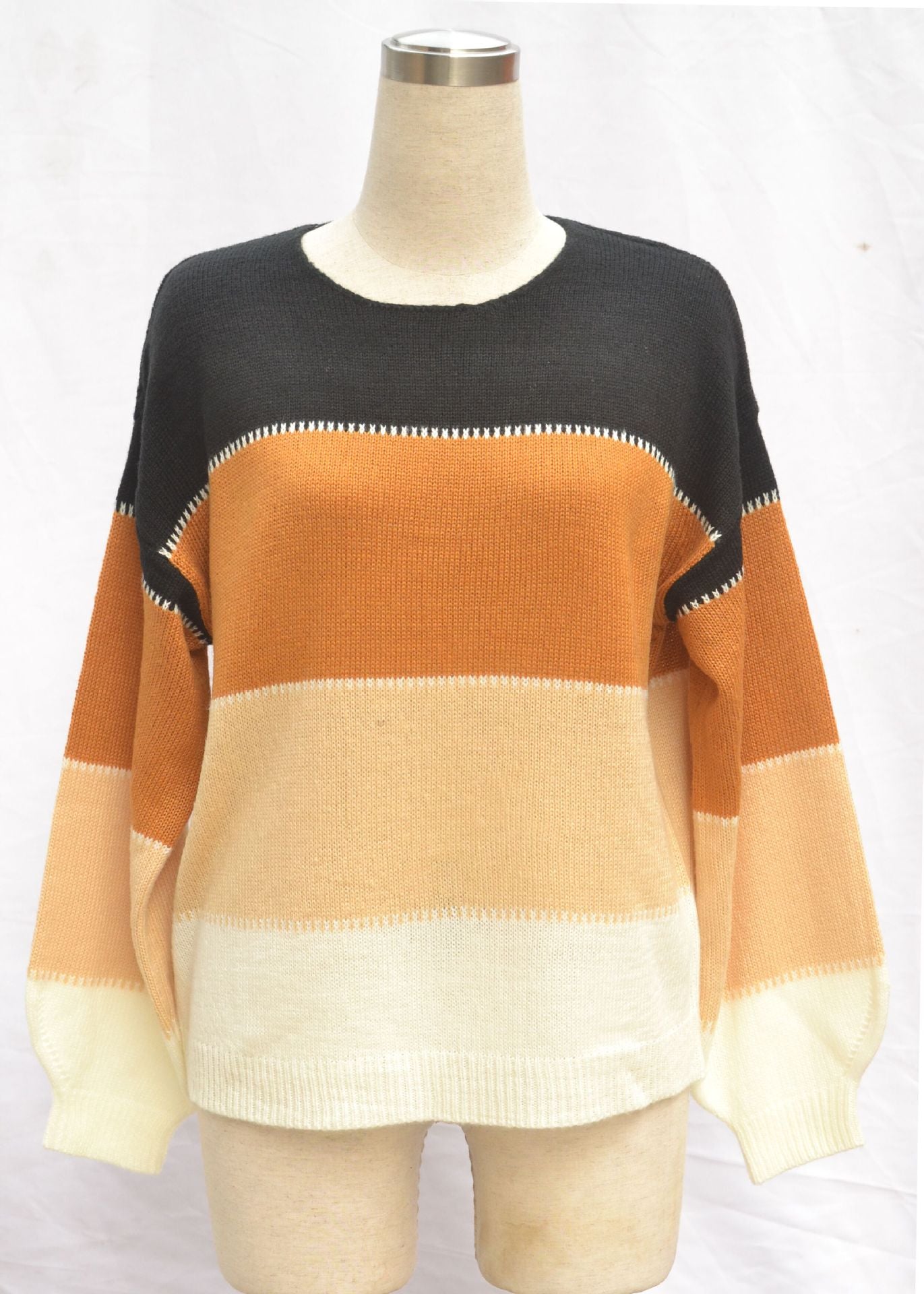 Long Sleeved Striped Knitted Sweater