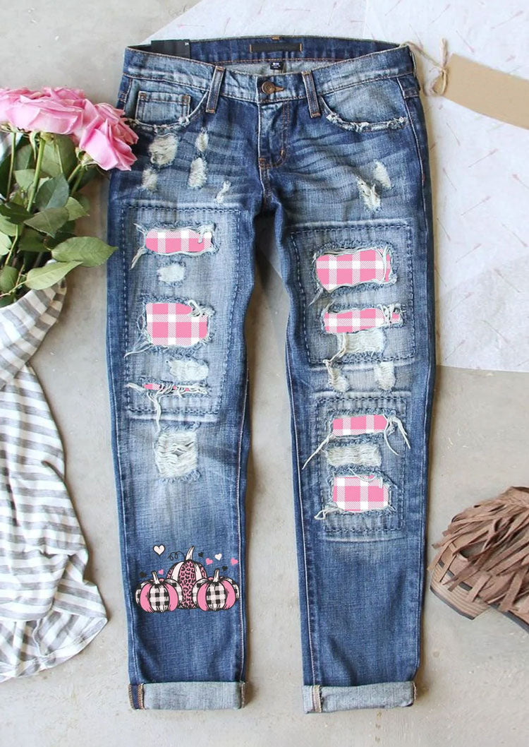 Printed Ripped Jeans