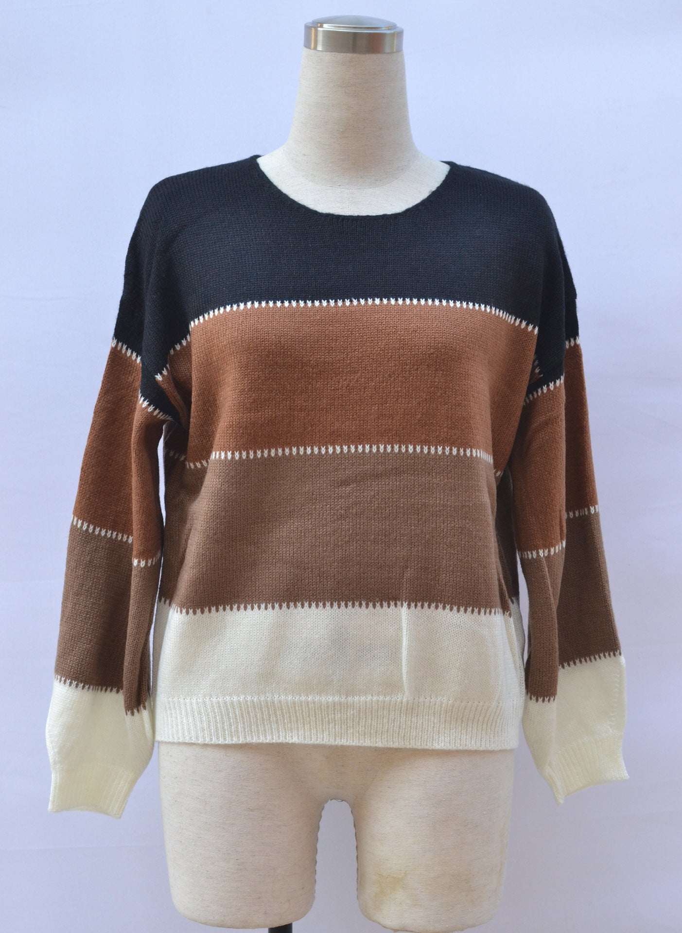 Long Sleeved Striped Knitted Sweater