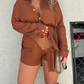 Solid Color Long Sleeve Shirt Jumpsuit