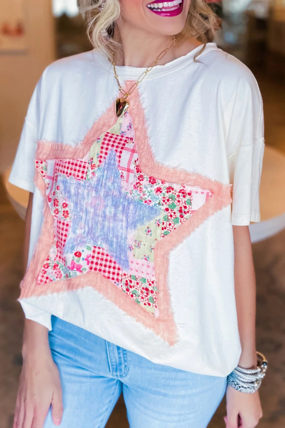 Vibrant Star Patchwork Loose T-shirt