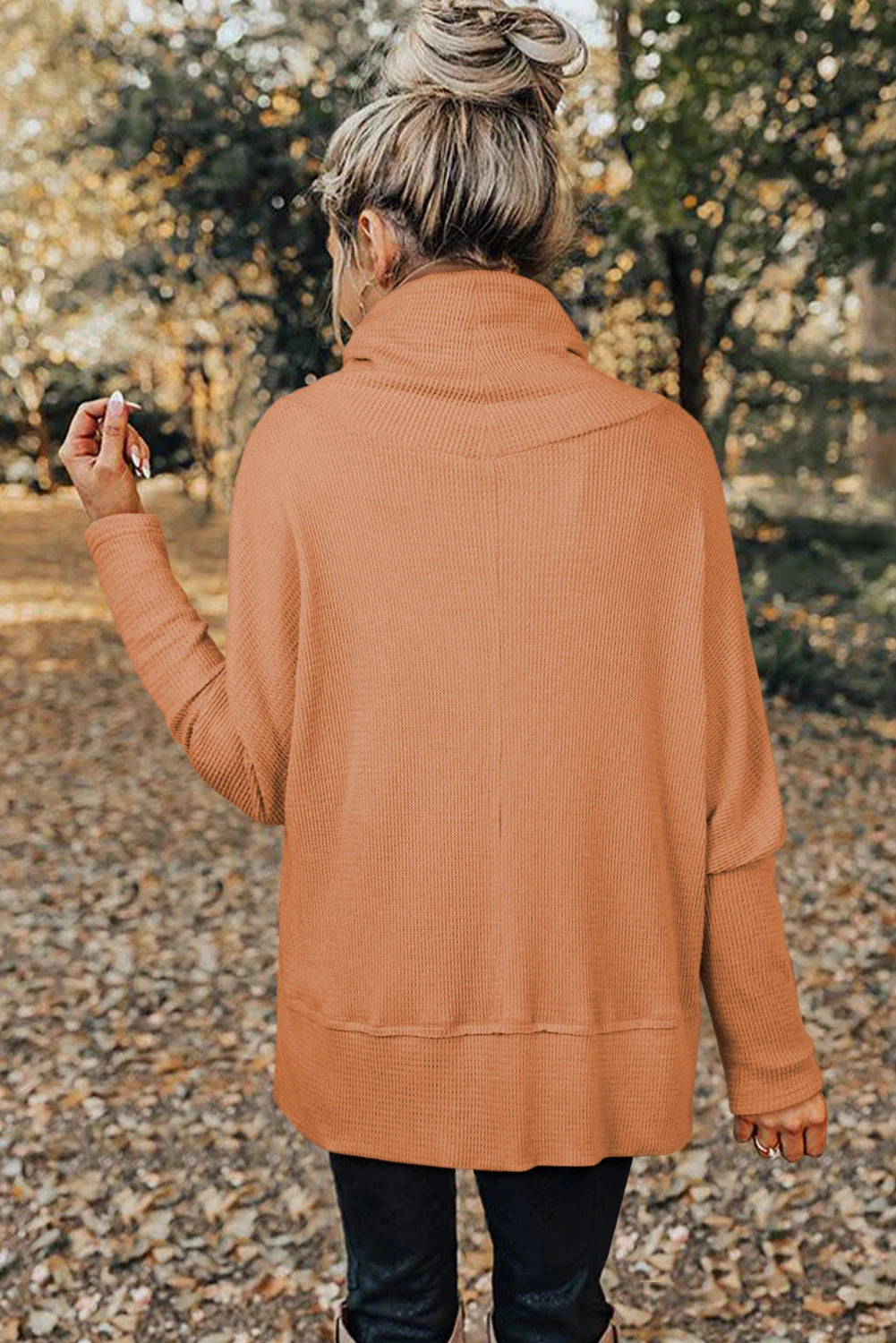 Drawstring Cowl Neck Oversize Top with Side Slits