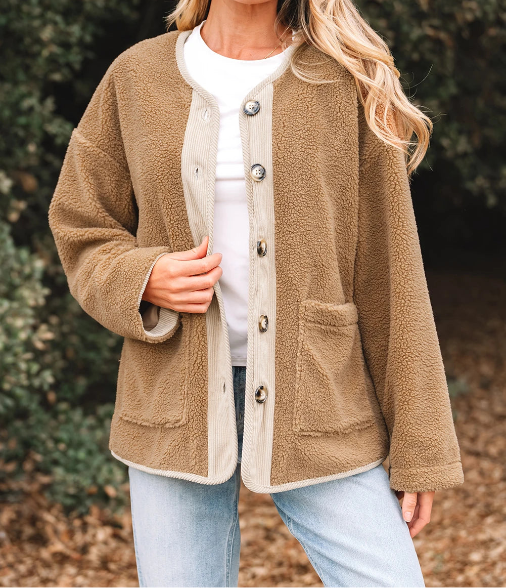 Corduroy Edge Patchwork Jacket with Big Pockets