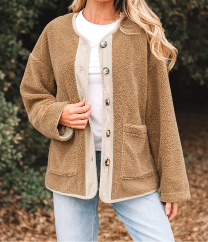 Corduroy Edge Patchwork Jacket with Big Pockets