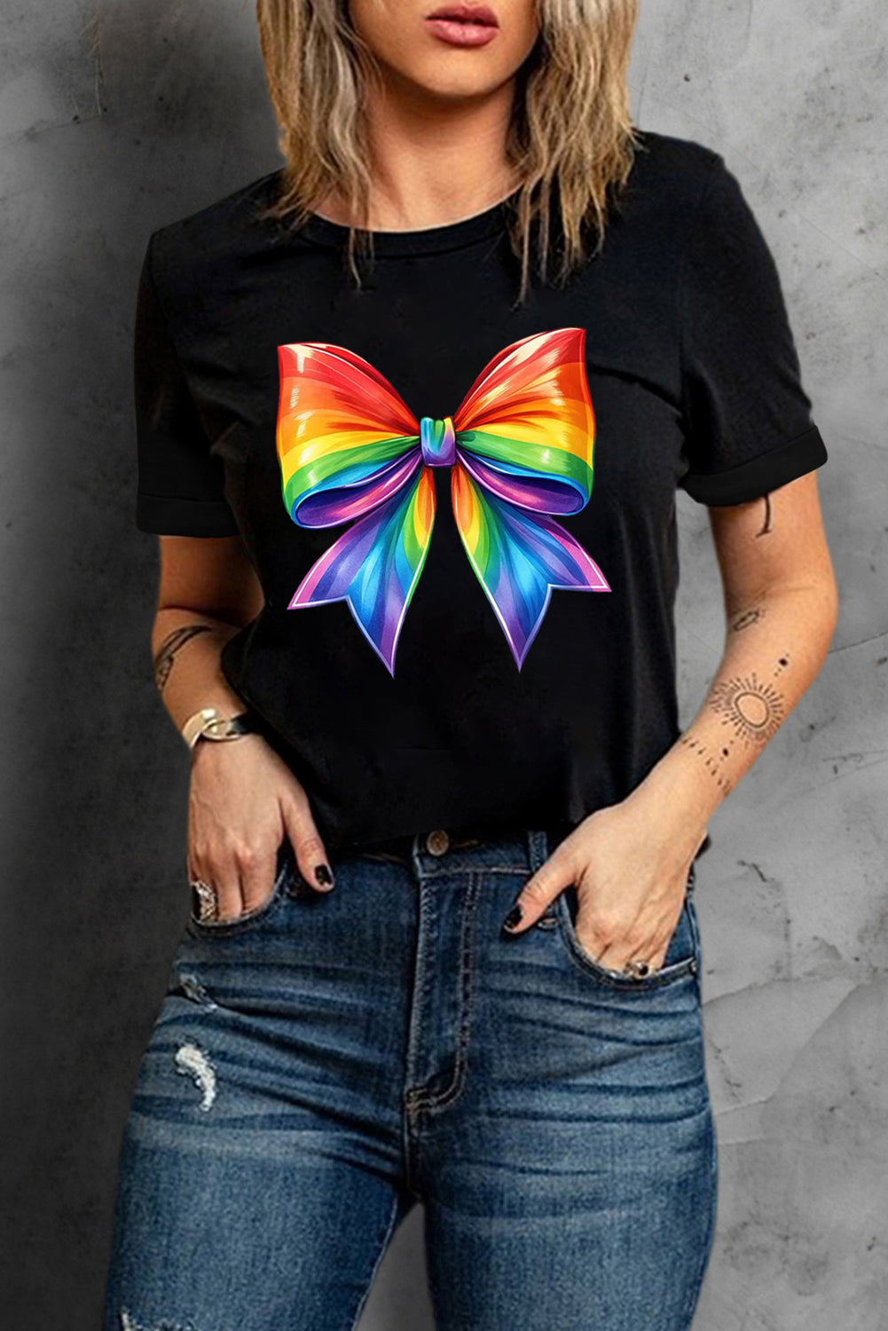 Pride Bow Graphic Round Neck T Shirt