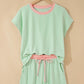 Cream Soft Ribbed Color Block Trim Casual Short Set