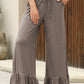Ruffled Wide Leg Pull On High Waist Pants with Pockets