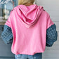 Checkered Patchwork Kangaroo Pocket Half Zipper Hoodie