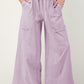 Mineral Wash Exposed Seam Drawstring High Waist Wide Leg Cargo Pants