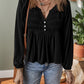 Smocked Bust Buttoned Split V Neck Flow Fit Blouse