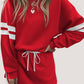 Varsity Stripe Detail Drop Shoulder Pullover Mini Skirt Set