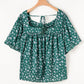 Floral Print Square Neck Ruffled Trim Plus Size Blouse