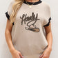 Howdy Cowboy Hat Embroidered Short Sleeve Sweater