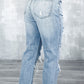 Light Wash Frayed Slim Fit High Waist Jeans