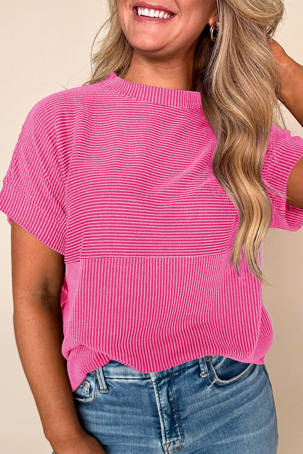 Corded Knit Mock Neck T Shirt